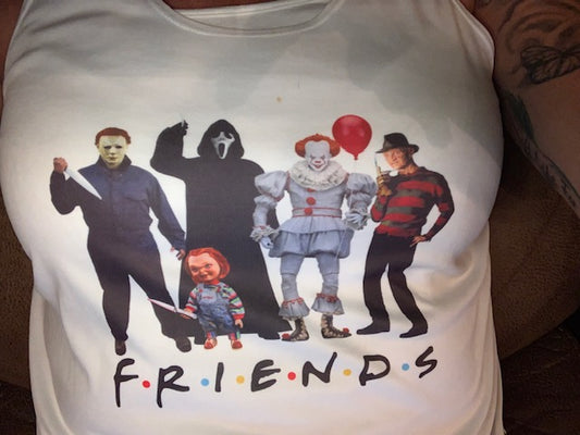 Friends halloween version tank top or t shirt, jason, chucky, freddy, pennywise, clown