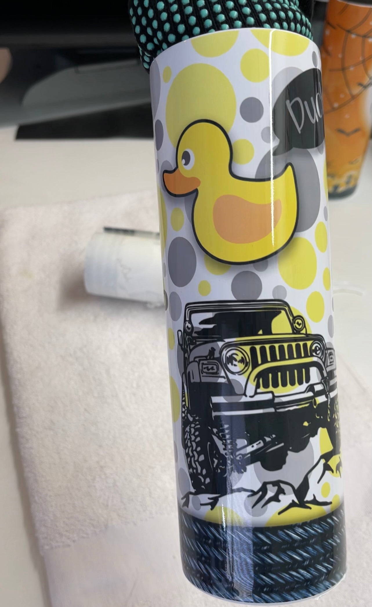 Duck Duck Jeep Mud Double walled stainless skinny tumbler