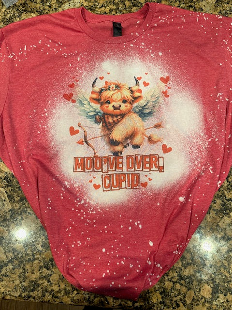 Highland cow move over cupid bleached tee