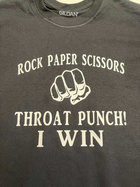 Rock paper scissors throat punch I win funny unisex t shirt