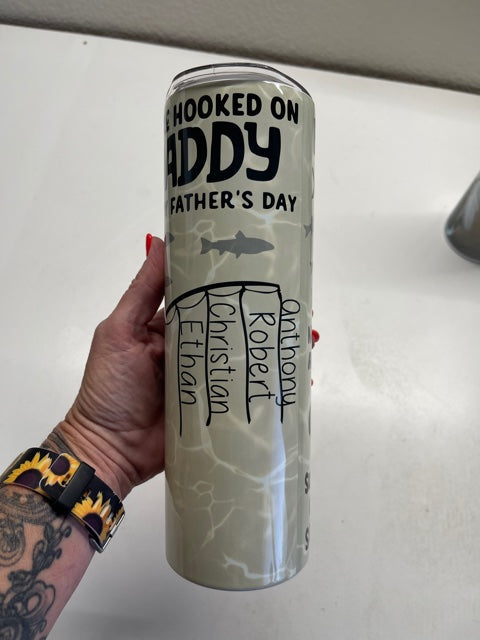 Custom fishing cup for dad, fishing pole with names