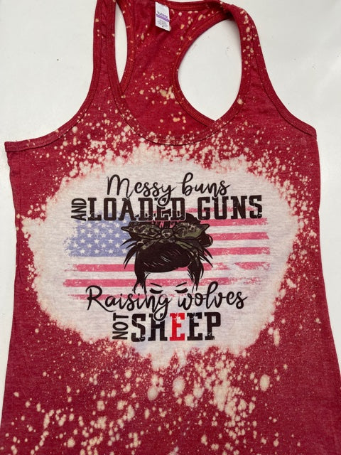 Messy bun and loaded guns bleached tank