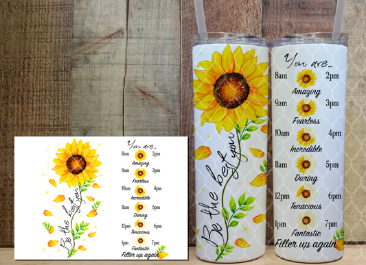 Be the best you, sunflower sublimation tumbler, water tracker