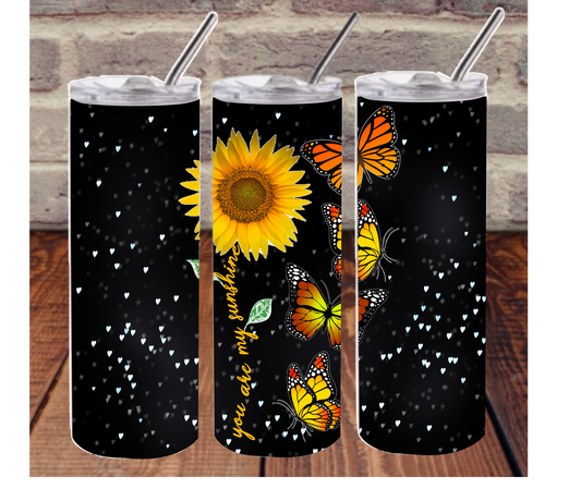 Beautiful butterfly and sunflower sublimation tumbler