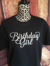 Birthday girl glitter bling v neck t shirt