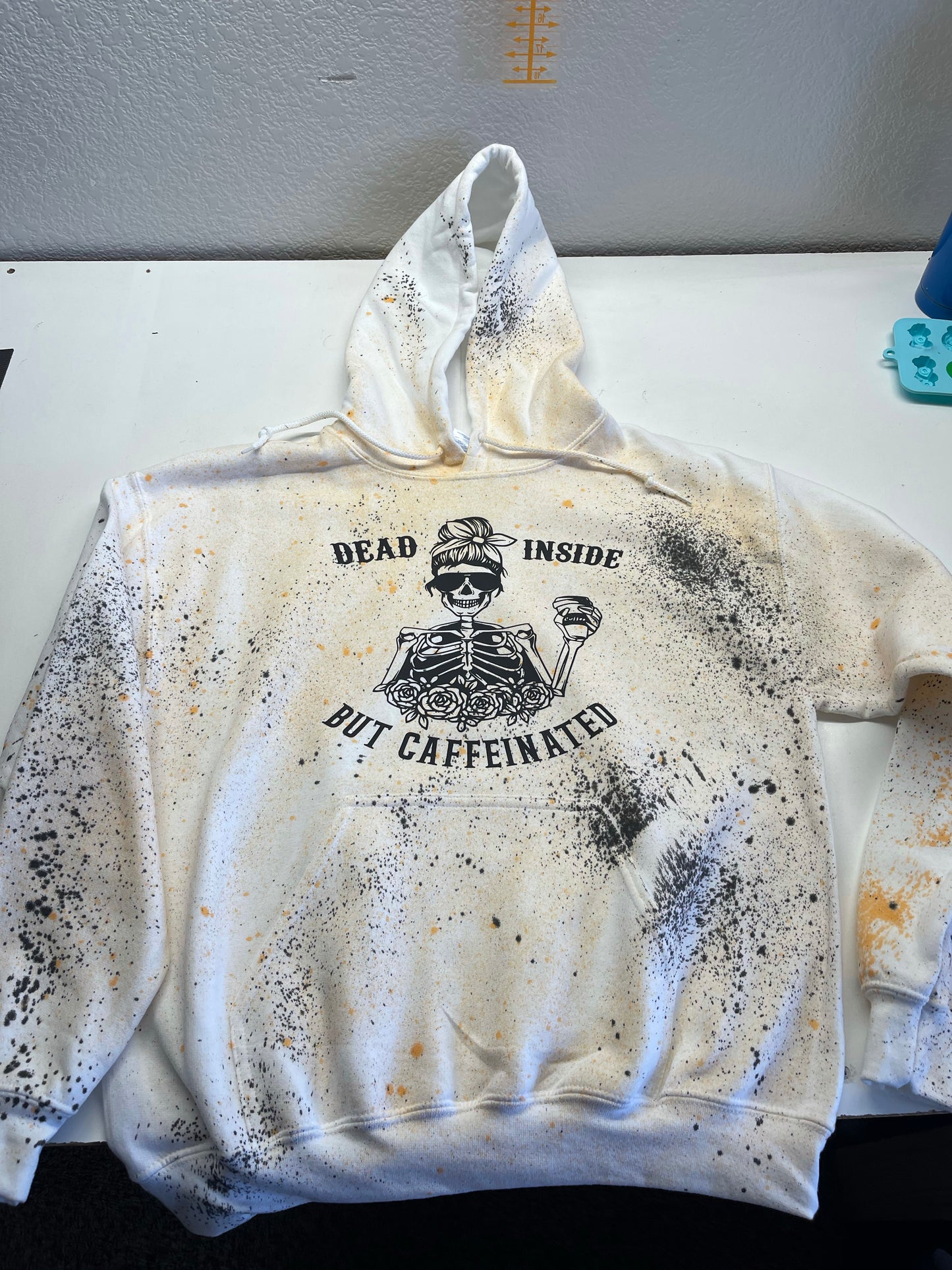 Dead inside but caffeinated splatter hoodie