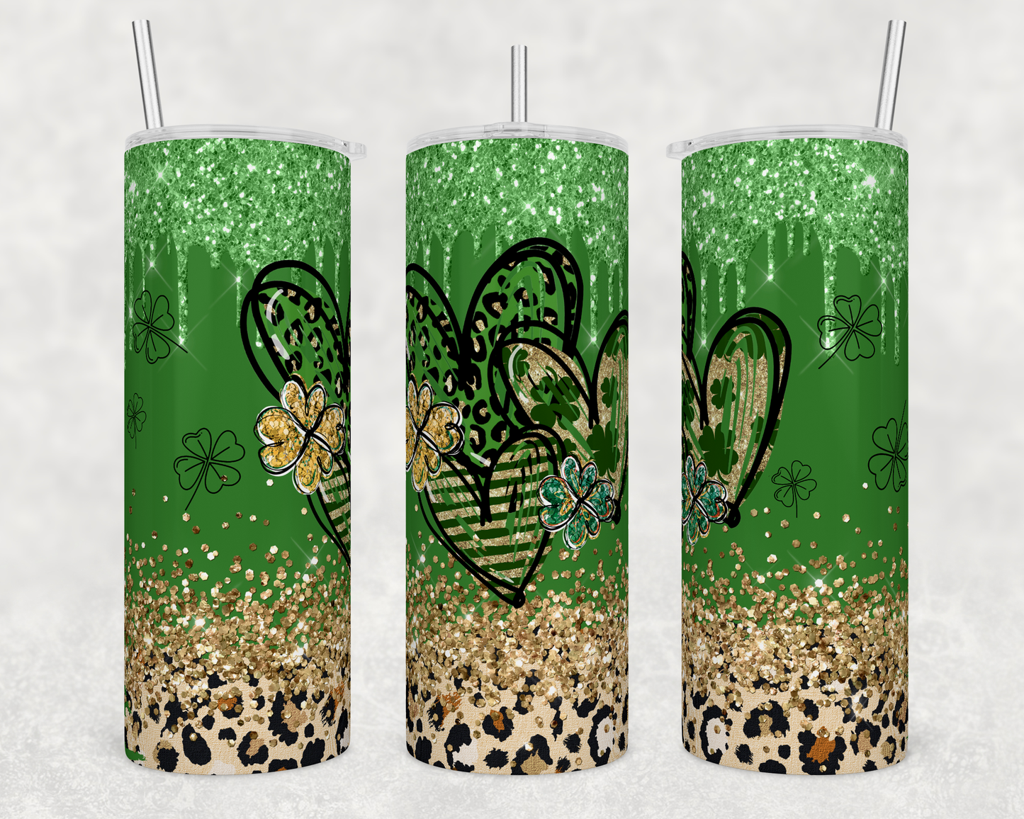 St. Patrick's Day leopard and hearts sublimation tumbler